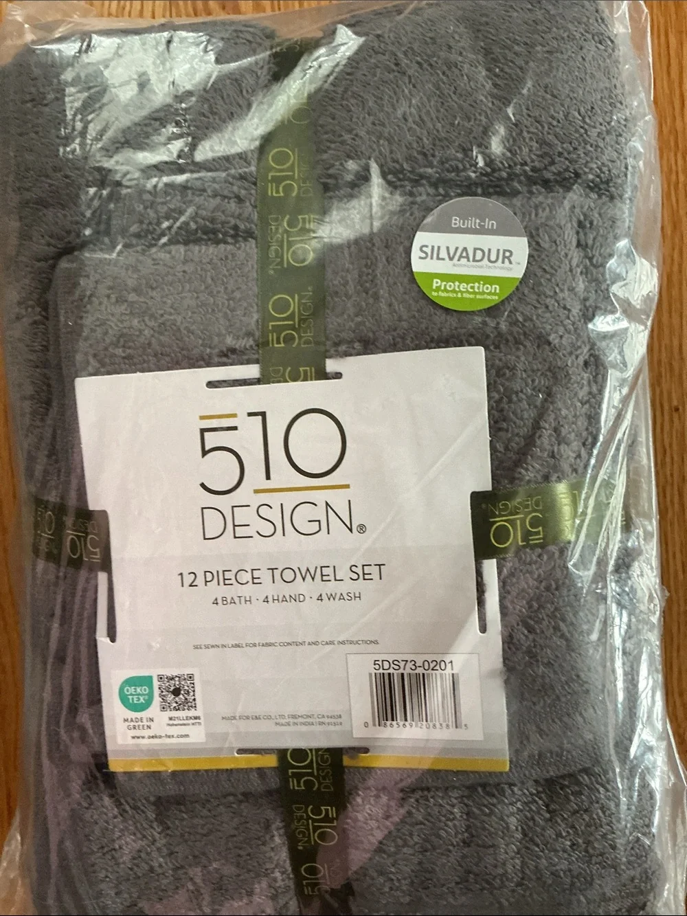 510 Design 12-Piece Bath Towel Set in gray,  nwt